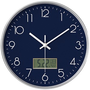 Unique Bargains Plastic Silent Battery Powered Date and Temperature Wall Clock 12 Inches - 1 of 4