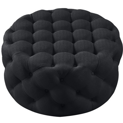 33"  Linen Tufted Round Cocktail Ottoman