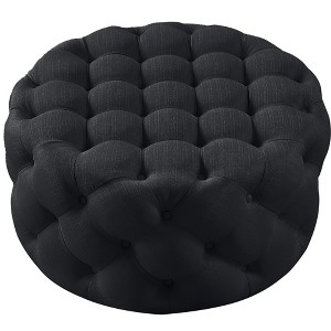 33"  Linen Tufted Round Cocktail Ottoman - 1 of 4