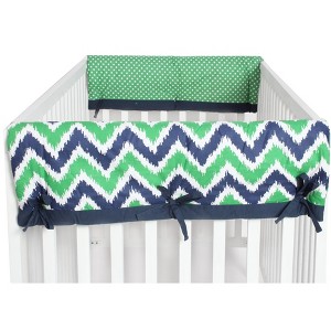 Bacati - Mix n Match Chevron/Dots Crib Rail Guard Covers set of 2 Navy/Green - 1 of 4