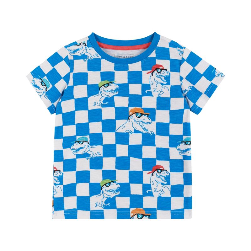 Andy & Evan  Toddler Blue Check Dino Printed Tee, 1 of 4