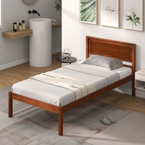 Costway Twin Size Wooden Platform Bed Frame With Headboard Mattress Foundation Walnut Target