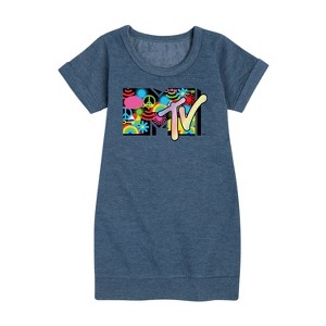 - MTV - Icon Collage Logo Graphic Short Sleeve Fleece Dress - 1 of 3