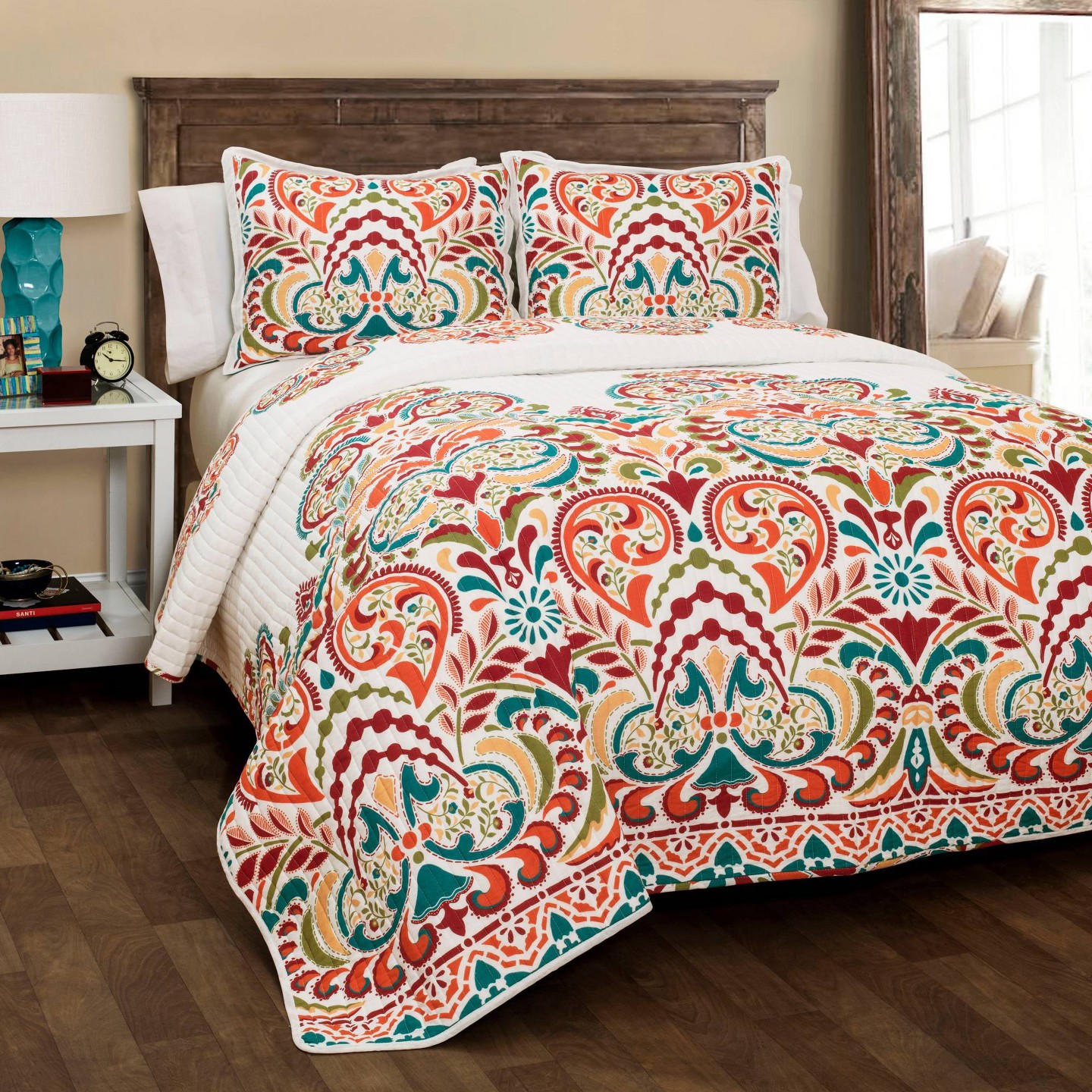 Постельное бельё Lush Decor King 3pc Clara Quilt Set Lush Décor: Cotton Damask Reversible Bedding Set with Shams, Machine Washable — фото 1