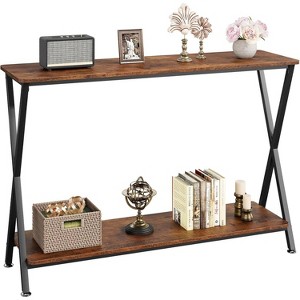 2-Tier Narrow Console Table, Small Entryway Table, Thin Entrance Sofa Table, Side Table for Behind Couch or Wall, Kitchen Counter, Retro color - 1 of 4