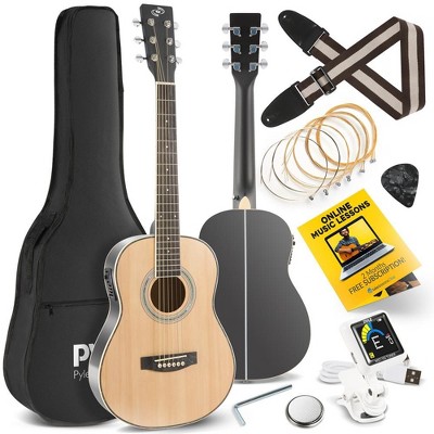 Pyle 34" 6-String Electric Acoustic Guitar Kit with Digital Tuner & Accessories - Nature Color, Matt Finish