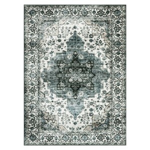 Washable Vintage Rug Non Slip Low Pile Rug Soft Throw Floor Cover Floral Foldable Indoor Carpet for Living Room Bedroom Playroom Nursery - 1 of 4