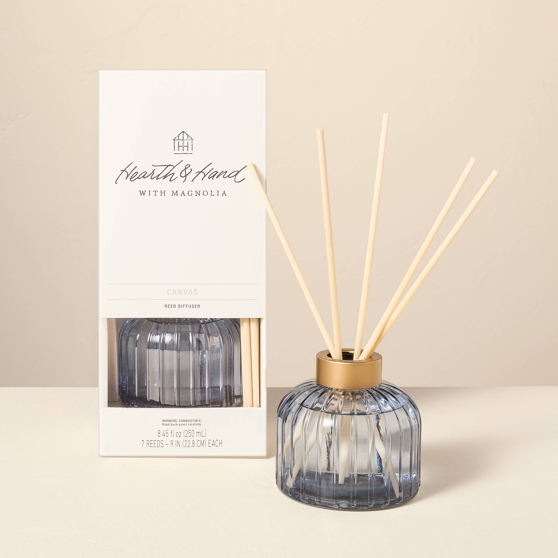 8.45 fl oz Ribbed Glass Diffuser Canvas - Hearth & Hand™ with Magnolia