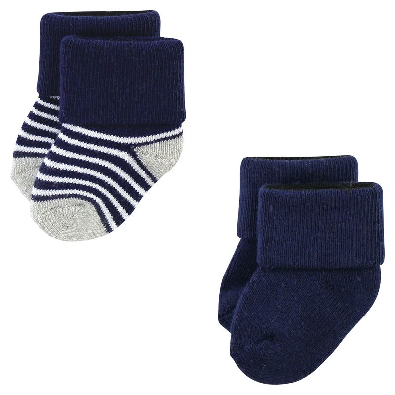 Luvable Friends Infant Boy Newborn and Baby Terry Socks, Blue Navy Sneakers, 3 of 9