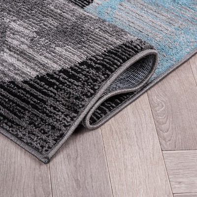 Modern Blue and Gray Geometric Polypropylene Runner Rug 2'x7'
