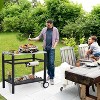 Outdoor BBQ Prep Table with Wheels, 2 Shelf Mobile Grill Cart with Hooks, Iron/Stainless Steel Top Options - 2 of 4