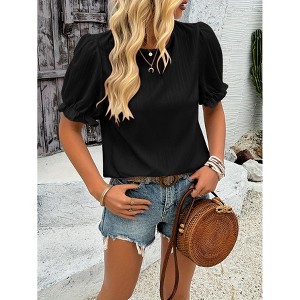 Women's Ruffle Sleeve Blouse - Flutter Short Sleeve Shirt with Ruffle Trim - 1 of 4