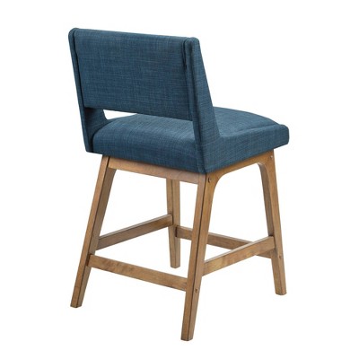 Navy Blue Pecan Wood Upholstered Counter Stool with Cushion