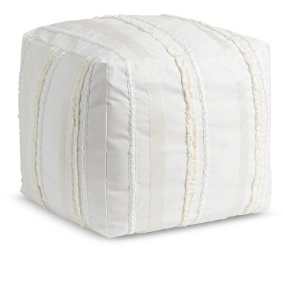 Image of Sweet Jojo Designs Neutral Unisex Fabric Ottoman Pouf Cover Unstuffed Boho Geometric Striped Lines Ivory - Insert Not Included