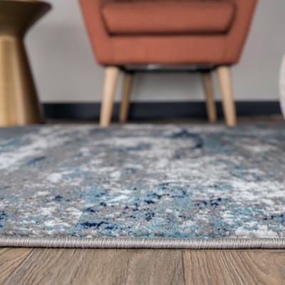Blue and Gray Abstract 4' x 6' Stain-Resistant Area Rug