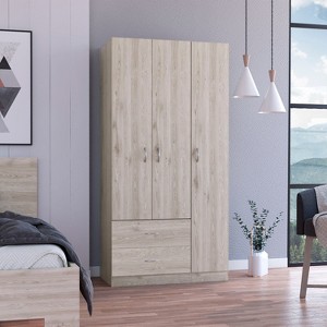 Depot E-Shop 3 Doors Armoire, Two Drawers, Metal Rod - 1 of 4