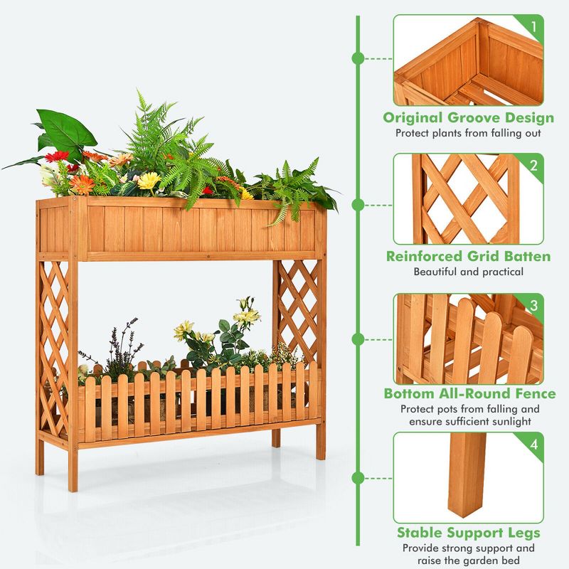 Costway 2-Tier Raised Garden Bed Elevated Wood Planter Box for Vegetable Flower Herb, 5 of 11