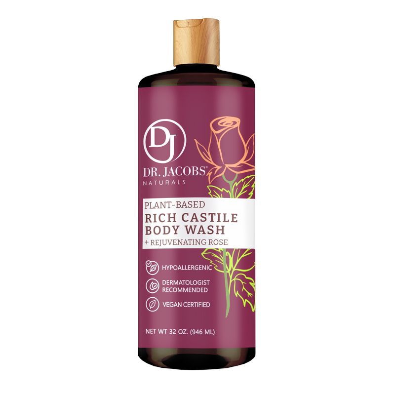 Dr Jacobs Naturals Rich Castile Rose  Body Wash Hypoallergenic Vegan Sulfate-Free Paraben-Free Dermatologist Recommended 32oz - Rose, 1 of 10