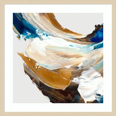 Crashing Blue Abstract Giclee Print with Natural Wood Frame