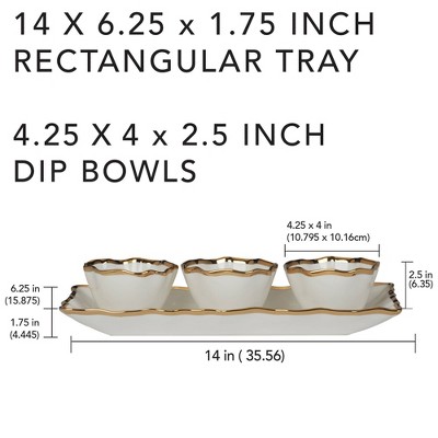 Regency Gold Ceramic Tray with Condiment Bowls, 4-Piece Set