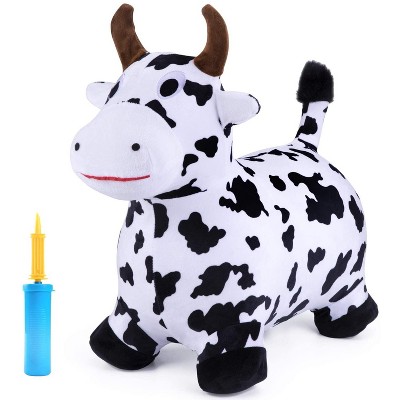 iPlay, iLearn, Bouncy Pals Farm Friends Hopper Toy, Plush, Inflatable Ride-On Hopping Toy, Black and White Cow, Ages 18 Months and Up