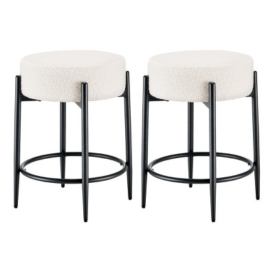 Syemin Dining Chairs Mid-Century Modern Chair Set of 2 Backless Kitchen Stools Counter Height Bar Stools Kitchen Chair, White, 16.5"*16.5"*23.6"