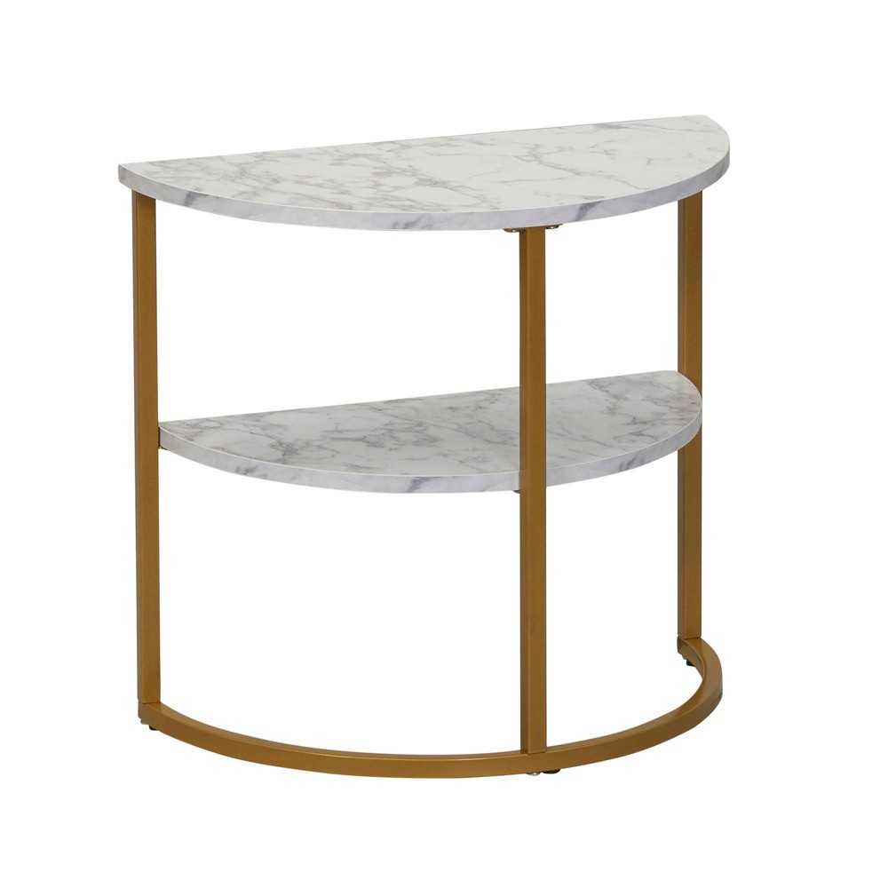 Photos - Dining Table Household Essentials Half Moon Side End Table Marble/Gold