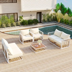 Modern 7-Piece Metal Patio Sectional Sofa Set,All-Weather Outdoor Furniture with Cushions And Coffee Table-Maison Boucle - 1 of 4