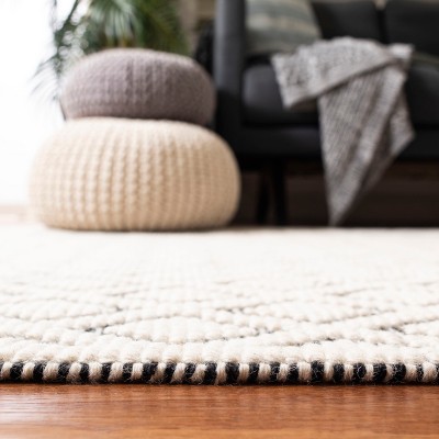 Vermont Square Hand-Knotted Wool Area Rug in Black and Ivory