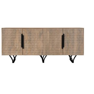 HomeRoots 84" Beige Solid Wood Carved Geometric Sideboard with Four Doors - 1 of 4
