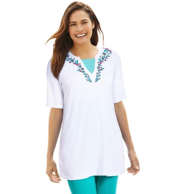 Woman Within Plus Size 7-Day Embroidered Layered-Look Tunic