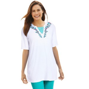 Woman Within Plus Size 7-Day Embroidered Layered-Look Tunic - 1 of 4