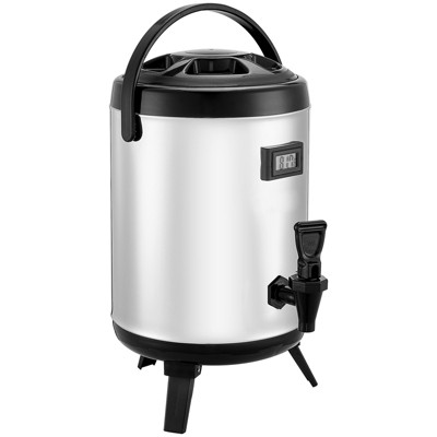 VEVOR Insulated Beverage Dispenser, 1.5 Gal/6L Stainless Steel Thermal Drink Server with Spigot & Temp Display, for Hot and Cold Drinks, Silver