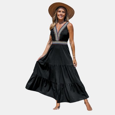 Women's Black Sleeveless V-Neck Maxi Dress - Cupshe