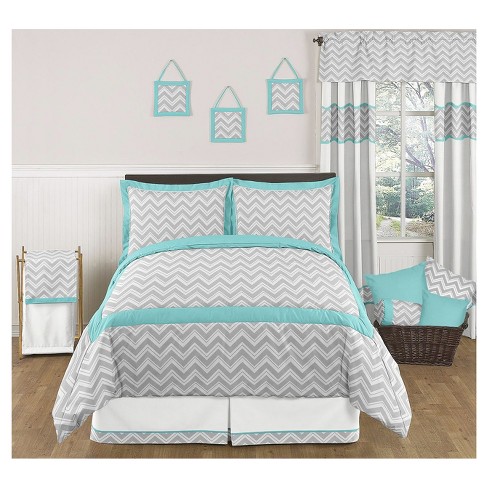 Gray Turquoise Zig Zag Comforter Set Full Queen Sweet Jojo