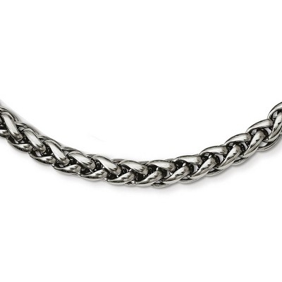 Black Bow Jewelry Men's Stainless Steel 7mm Polished Spiga Chain Necklace