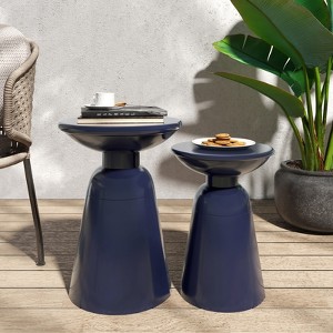 VisioGear Patio End Tables, 2PCS Outdoor Flared Shaped End Table, Patio End Table with Round Base for Balcony Porch Pool, Blue, 15"*15"*20.75" - 1 of 4
