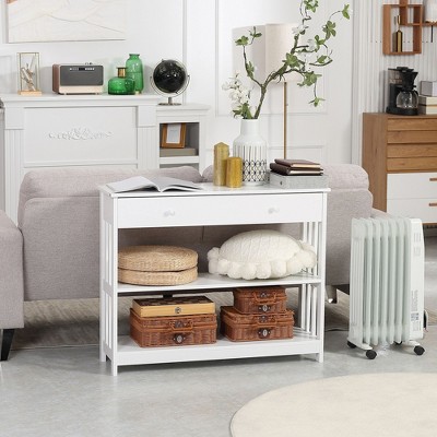 NicBex Narrow Console Table with 1 Extra Wide Drawer,Stylish Entryway Table with Open Bottom Storage Shelves,Modern Couch Table for Living Room,White