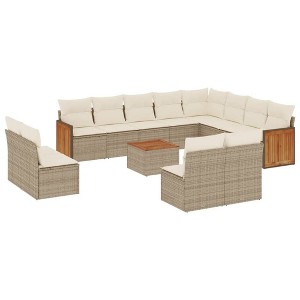 vidaXL 12 Piece Patio Sofa Set with Cushions Poly Rattan - Beige and Cream With Table - 1 of 4