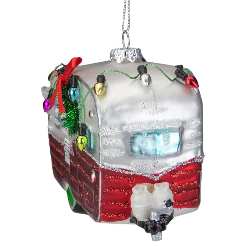 Northlight 5" Red and White Vintage Camper Glass Christmas Ornament, 5 of 7
