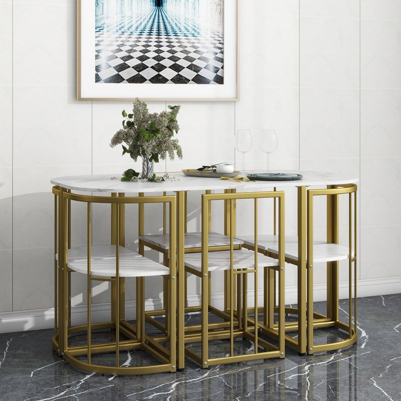 Modern 7-Piece Dining Table Set with Faux Marble Top and 6 Chairs - ModernLuxe, 2 of 13