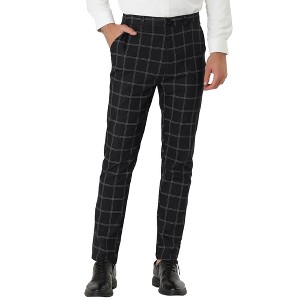 Lars Amadeus Men's Plaid Printed Slim Fit Flat Front Business Dress Pants - 1 of 4
