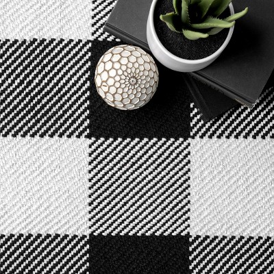 Black and White Buffalo Plaid Cotton 10' x 14' Area Rug