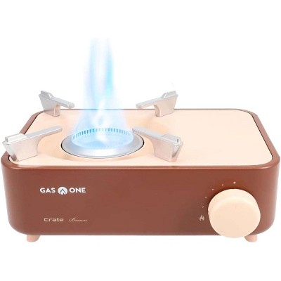 GasOne Butane Fuel Camp Stove - Crate Series - Mini Stove for Camping, Hiking – Portable Gas Stove with Spiral Flame, Brown