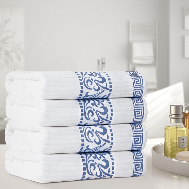 100% Cotton Medium Weight Floral Border Infinity Trim 4 Piece Bath Towel Set by Blue Nile Mills, 2 of 4
