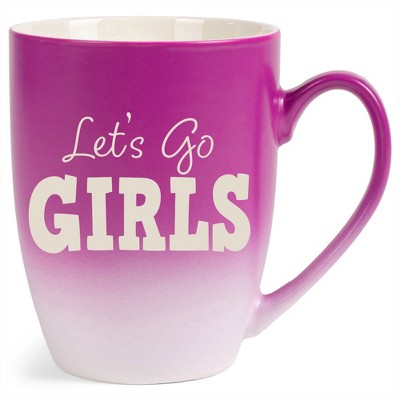 100 North Pink and White Two Toned Ombre, 10 Ounce, Comfortably Fits Your Hands, Ceramic Tea Coffee Cup Mug, Let's Go Girls