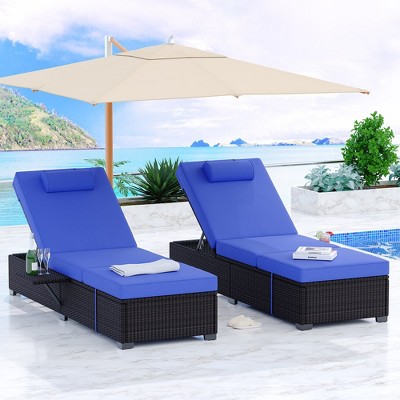 Outdoor Chaise Lounge Chairs for Outside Patio Furniture Set of 2 Brown Rattan Pool Reclining Chair Adjustable Backrest Sunbathing PE Wicker Recliners
