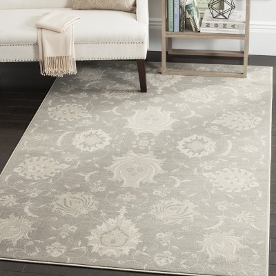 Grey and Ivory Hand-Knotted Viscose Rectangular Area Rug