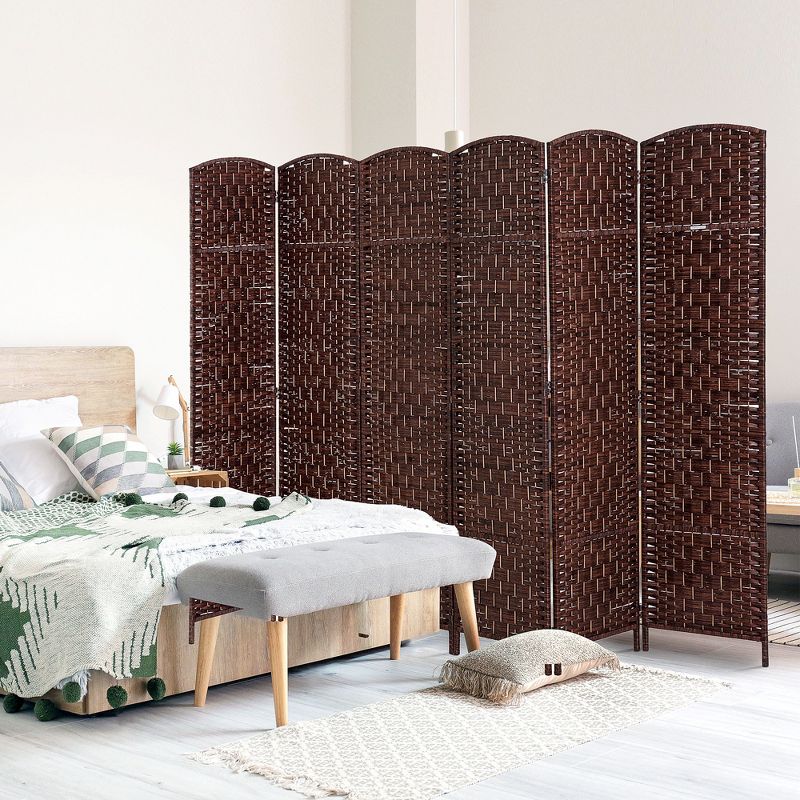 HOMCOM 6' Tall Wicker Weave 6 Panel Room Divider Privacy Screen, 3 of 7