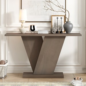 Console Table with Natural Wood Veneer, V-Base Design, Versatile Entryway or Sofa Table - 1 of 4